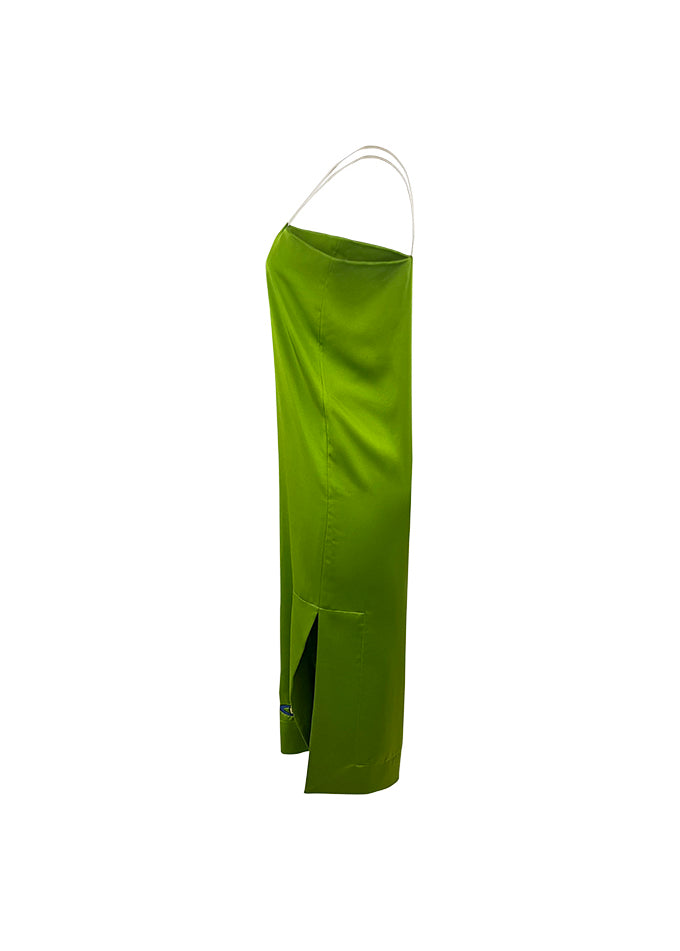Lime Green Silk Double Slit Column Dress