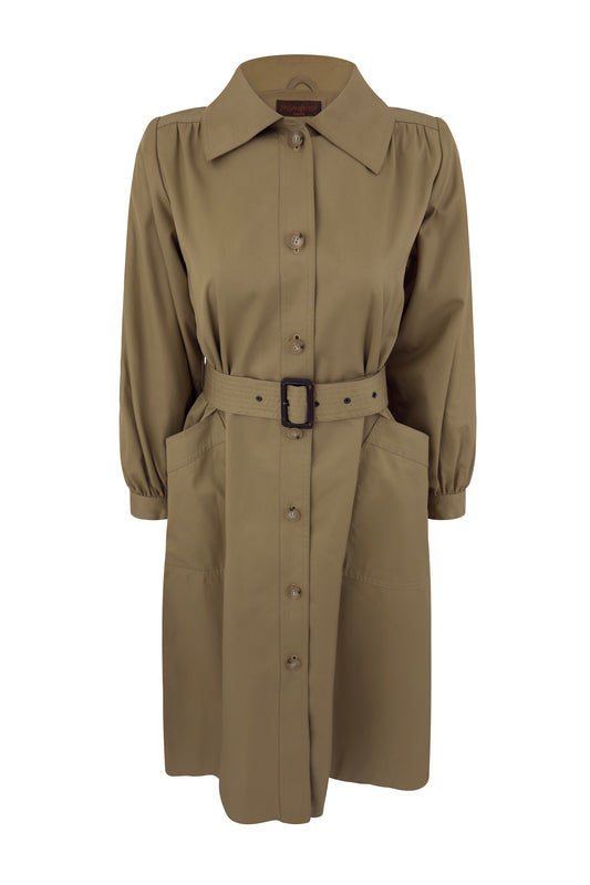 1980s YSL tan cotton belted trench coat.