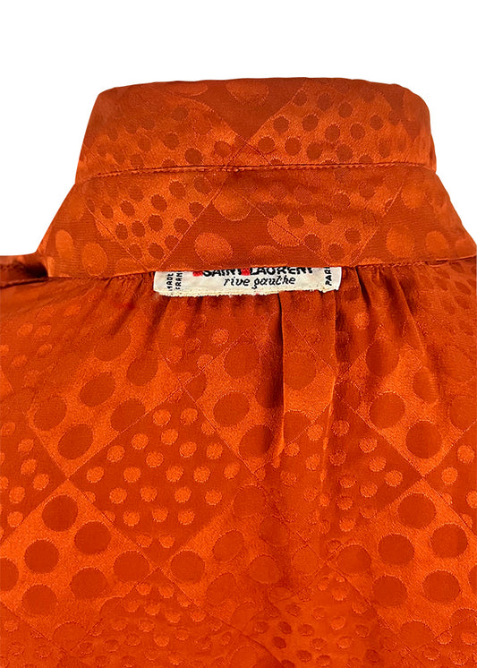 Orange Silk Jacquard Dot Ruffle Collar Blouse