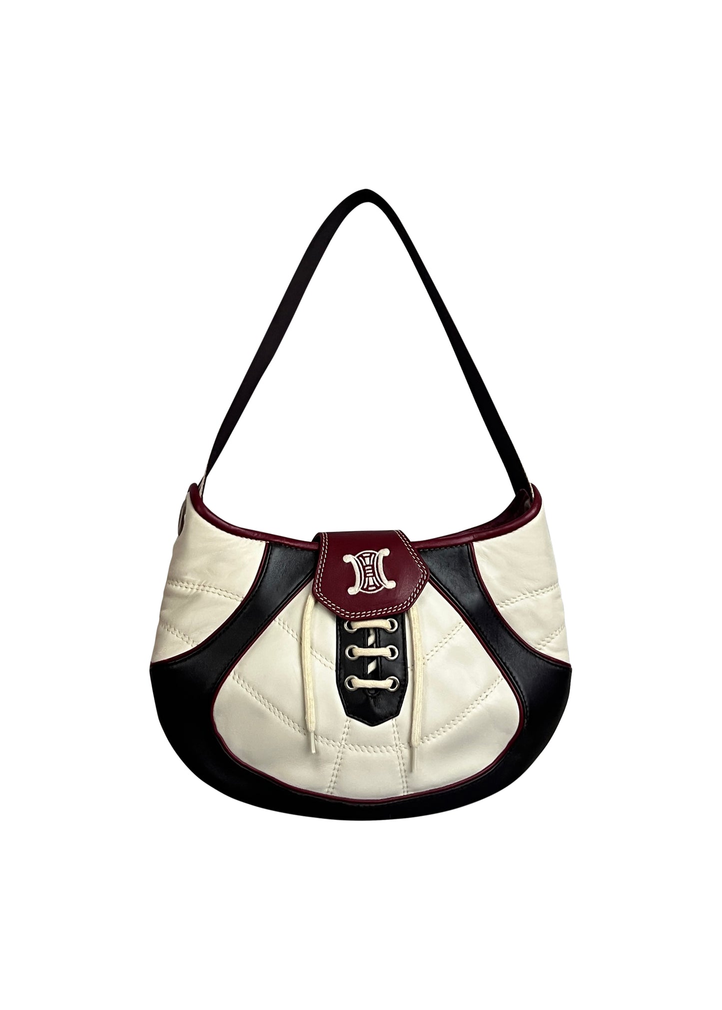 White Leather World Cup Lace Up Bag