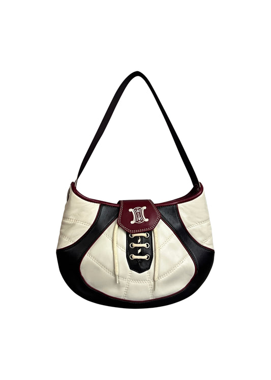 White Leather World Cup Lace Up Bag
