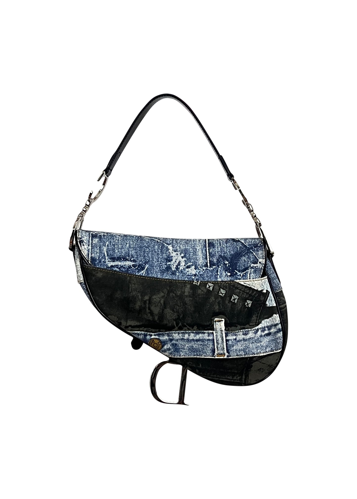 Blue Printed Denim Speedway Saddle