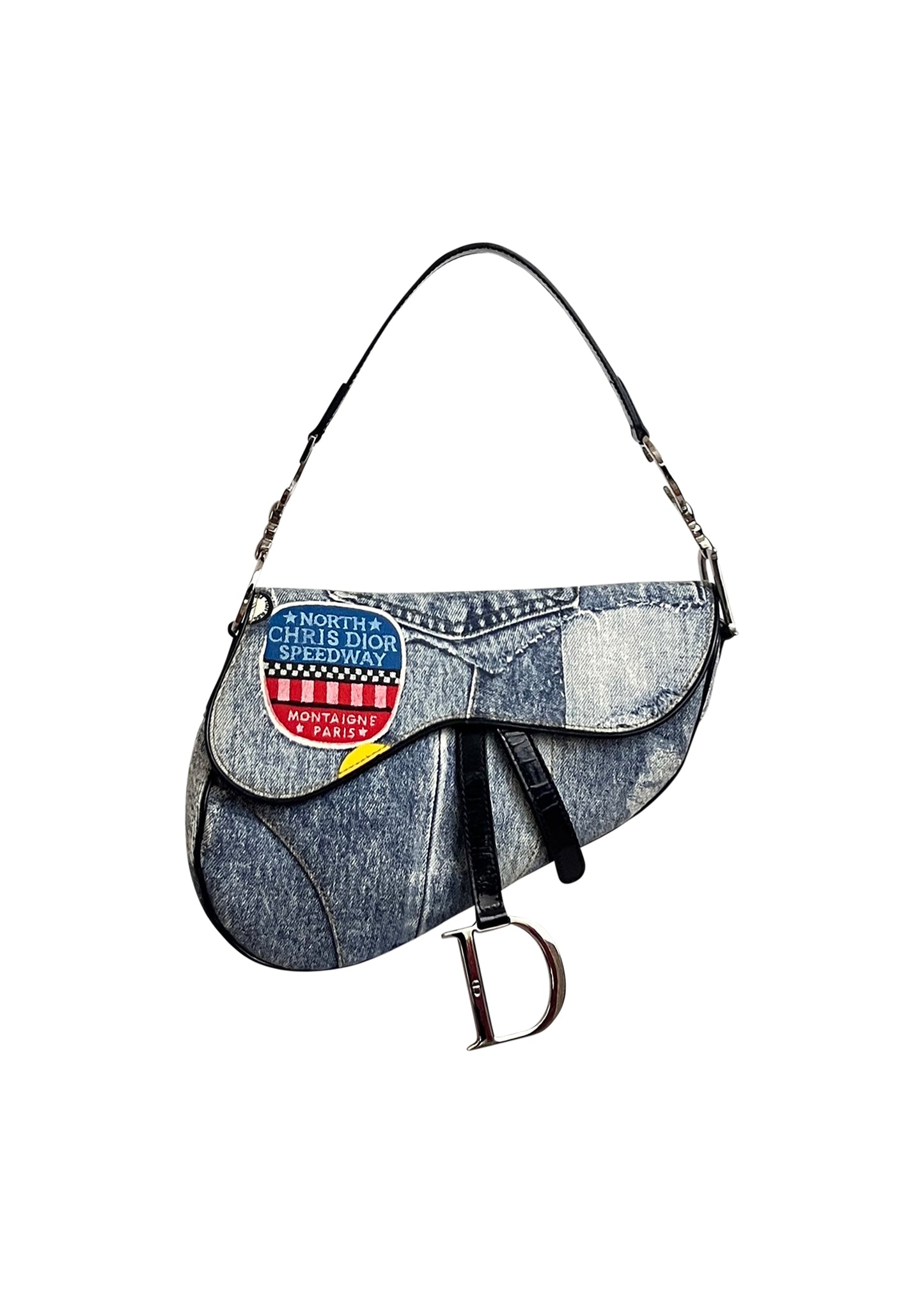 Blue Printed Denim Speedway Saddle