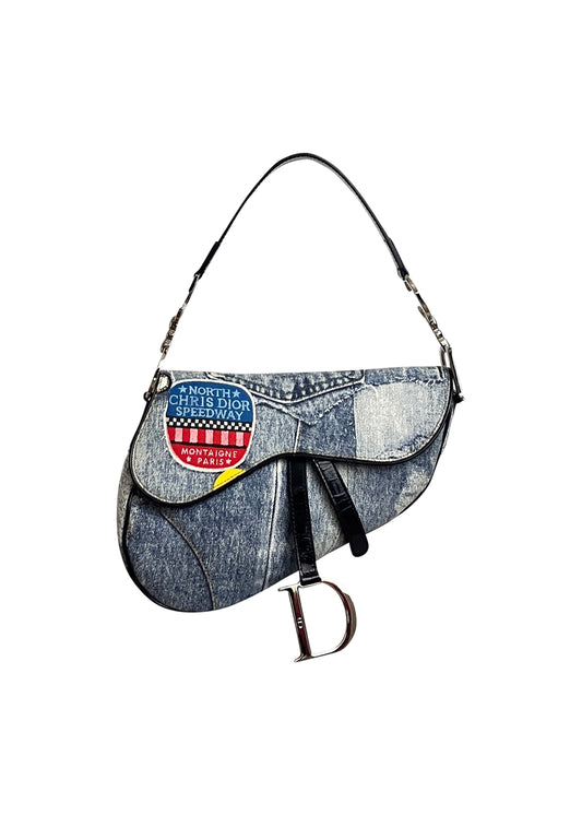 Blue Printed Denim Speedway Saddle