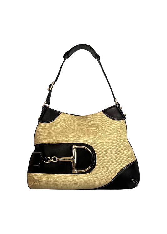 Beige Canvas Horsebit Hobo