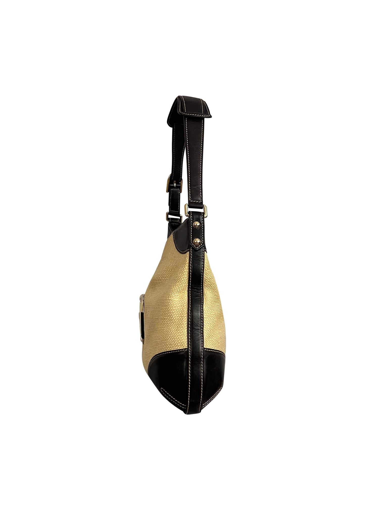 Beige Canvas Horsebit Hobo