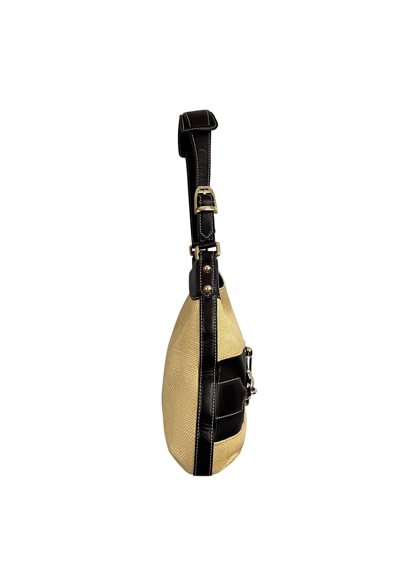 Beige Canvas Horsebit Hobo
