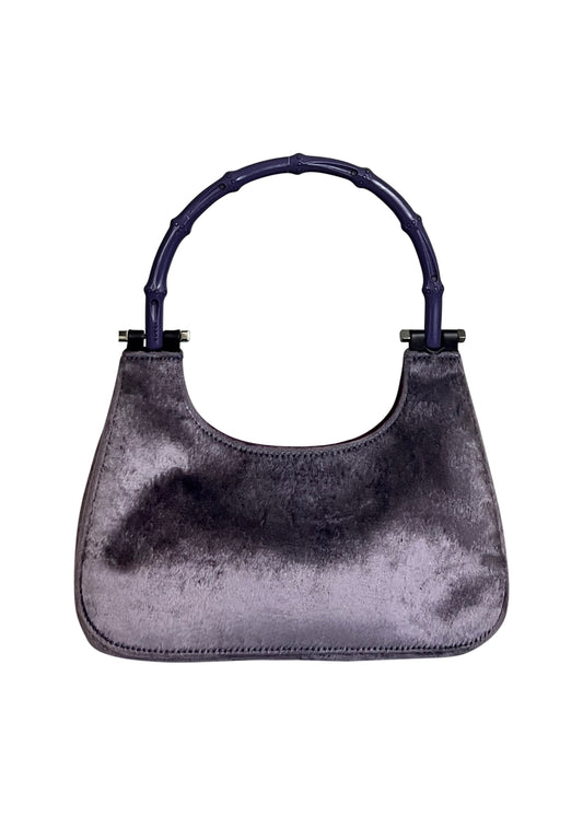 Lavender Monochromatic Velvet Bamboo Top Handle Bag