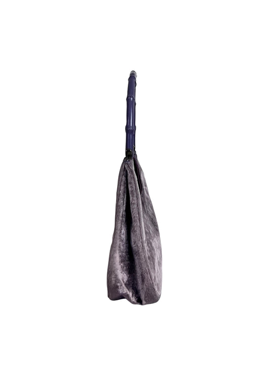Lavender Monochromatic Velvet Bamboo Top Handle Bag