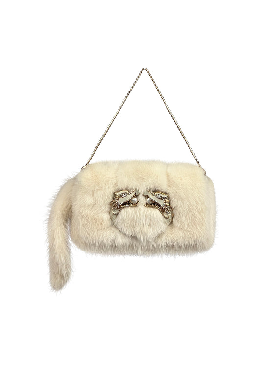 White Mink Pearl Dragon Evening Bag