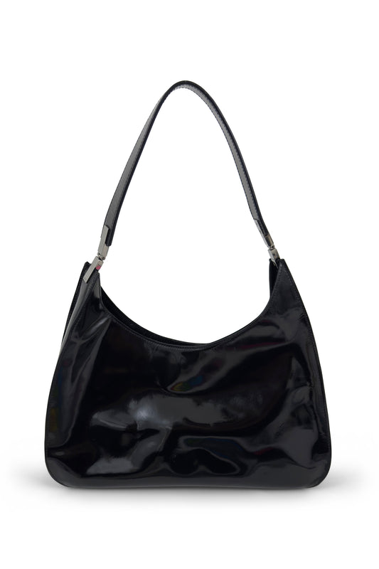 Gucci black patent leather slouch shoulder bag from the 1990s.