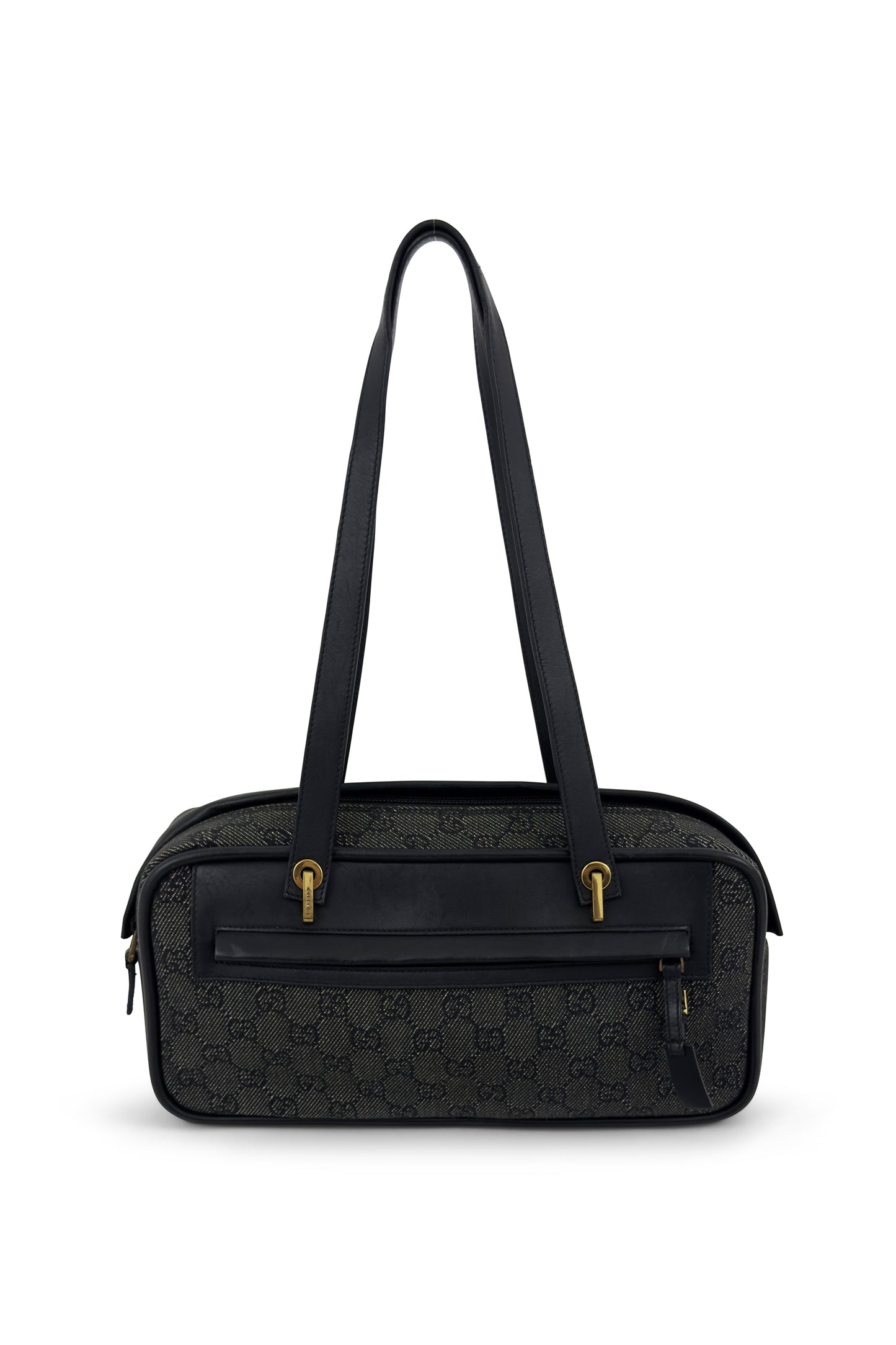 Gucci black canvas and leather GG shoulder bag from the early 2000s.
