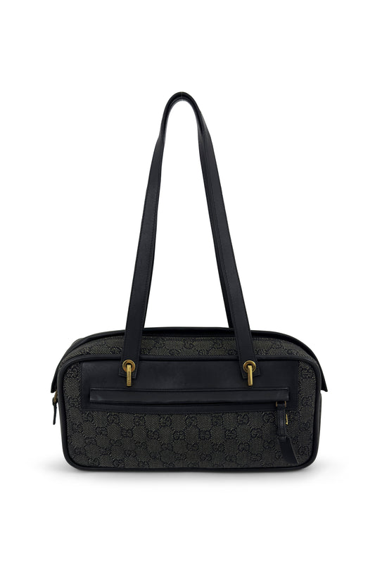 Gucci black canvas and leather GG shoulder bag from the early 2000s.