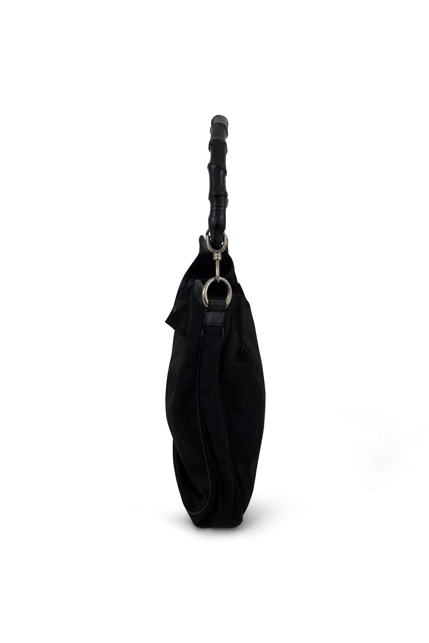 Black Nylon Bamboo Handle Hobo