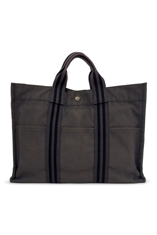 Hermès gray canvas Fourre-Tout MM tote from the 1990s.