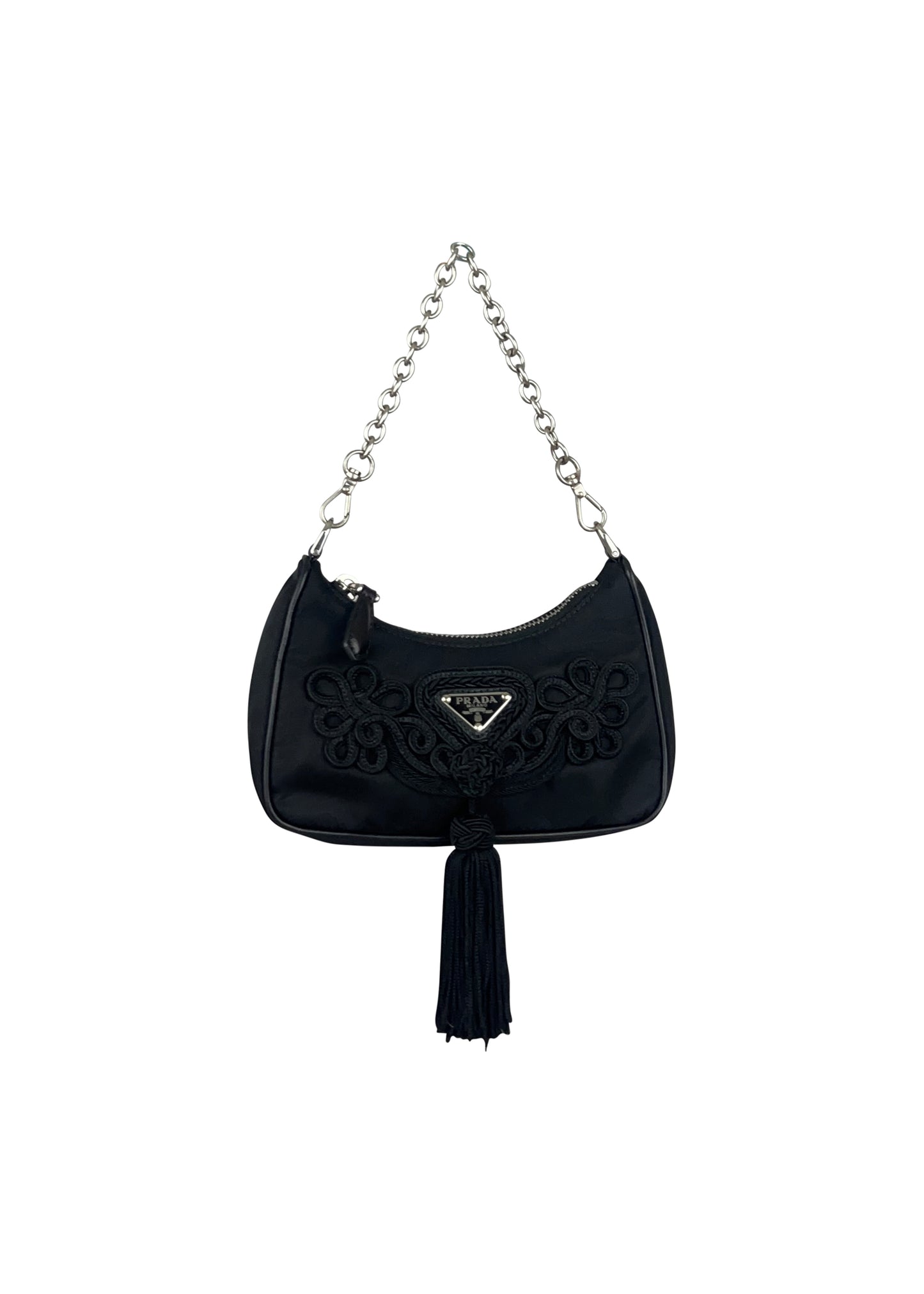 Black Nylon Passemaneria Trim Mini Hobo