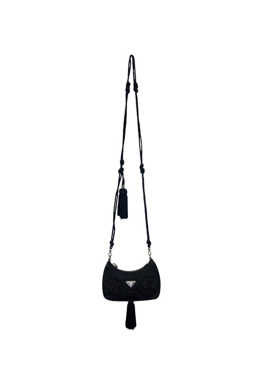 Black Nylon Passemaneria Trim Mini Hobo