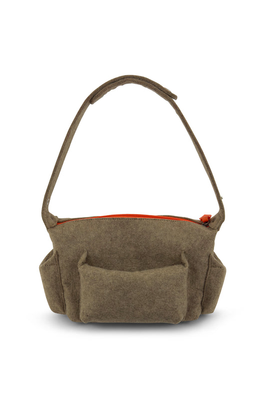 Beige Felt Orb Logo Shoulder Bag