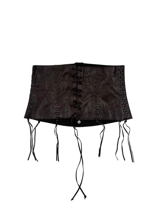 Brown Lambskin Whipstitch Corset Belt