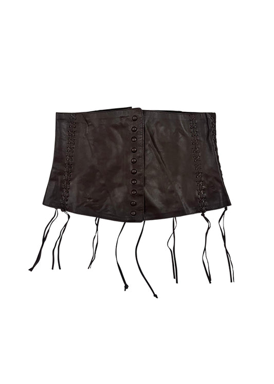 Brown Lambskin Whipstitch Corset Belt