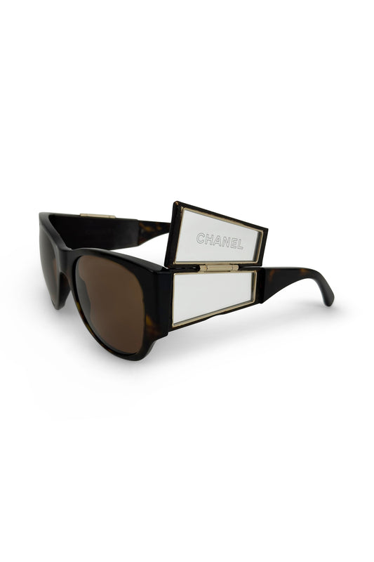 Brown Leather & Acrylic Hidden Mirror Sunglasses