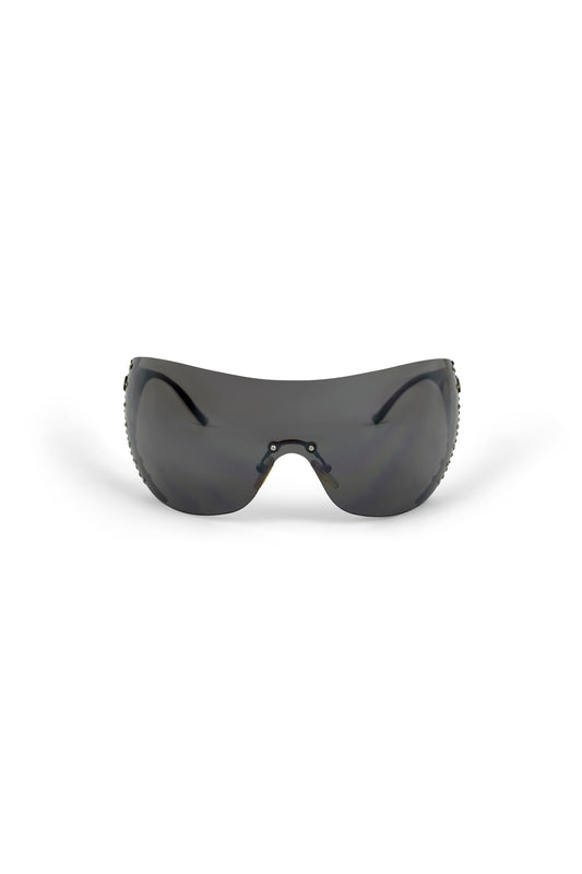 Black 'Bike' Oversized Shield Sunglasses