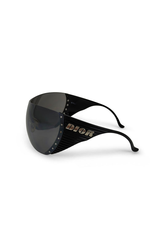 Black 'Bike' Oversized Shield Sunglasses
