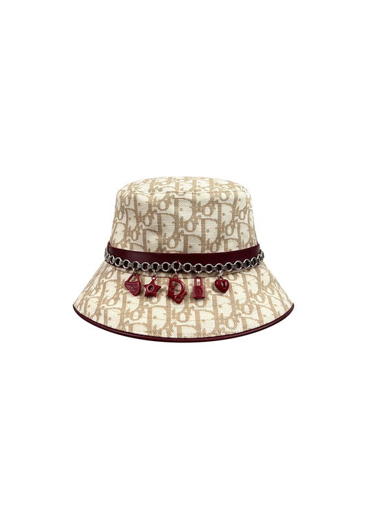 Cream Monogram Bucket Hat with Charms