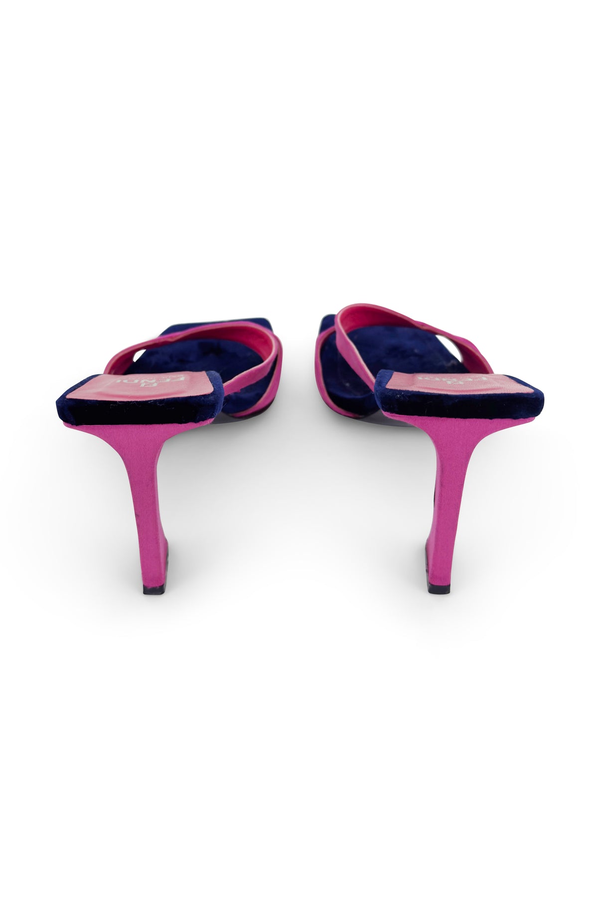 Pink Satin & Blue Velvet Heeled Mules