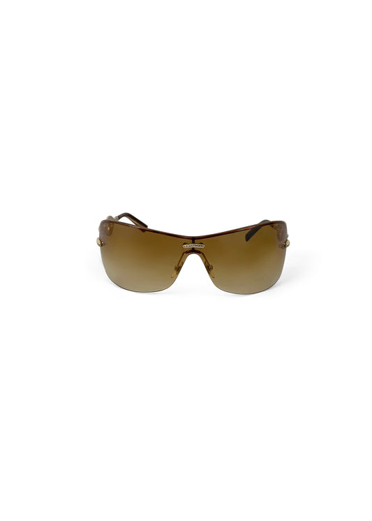 Brown Y2K Shield Sunglasses with Horsebit Motif