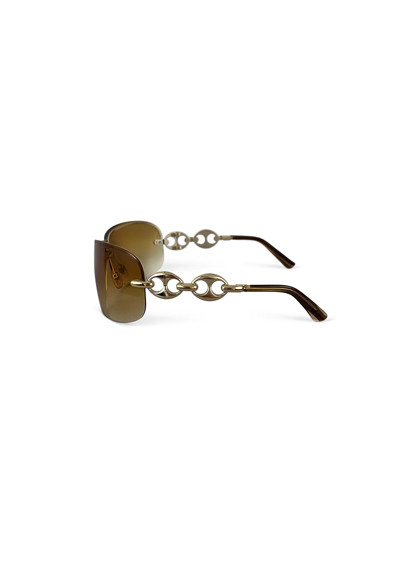 Brown Y2K Shield Sunglasses with Horsebit Motif
