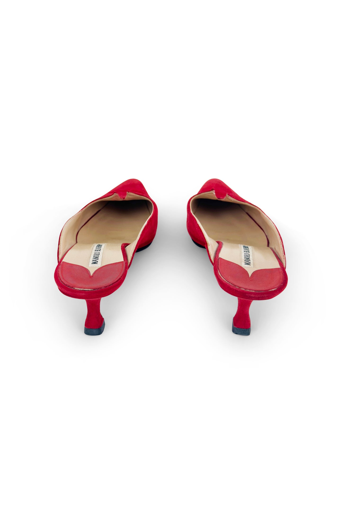 Red Suede Pointed Kitten Heel Mules