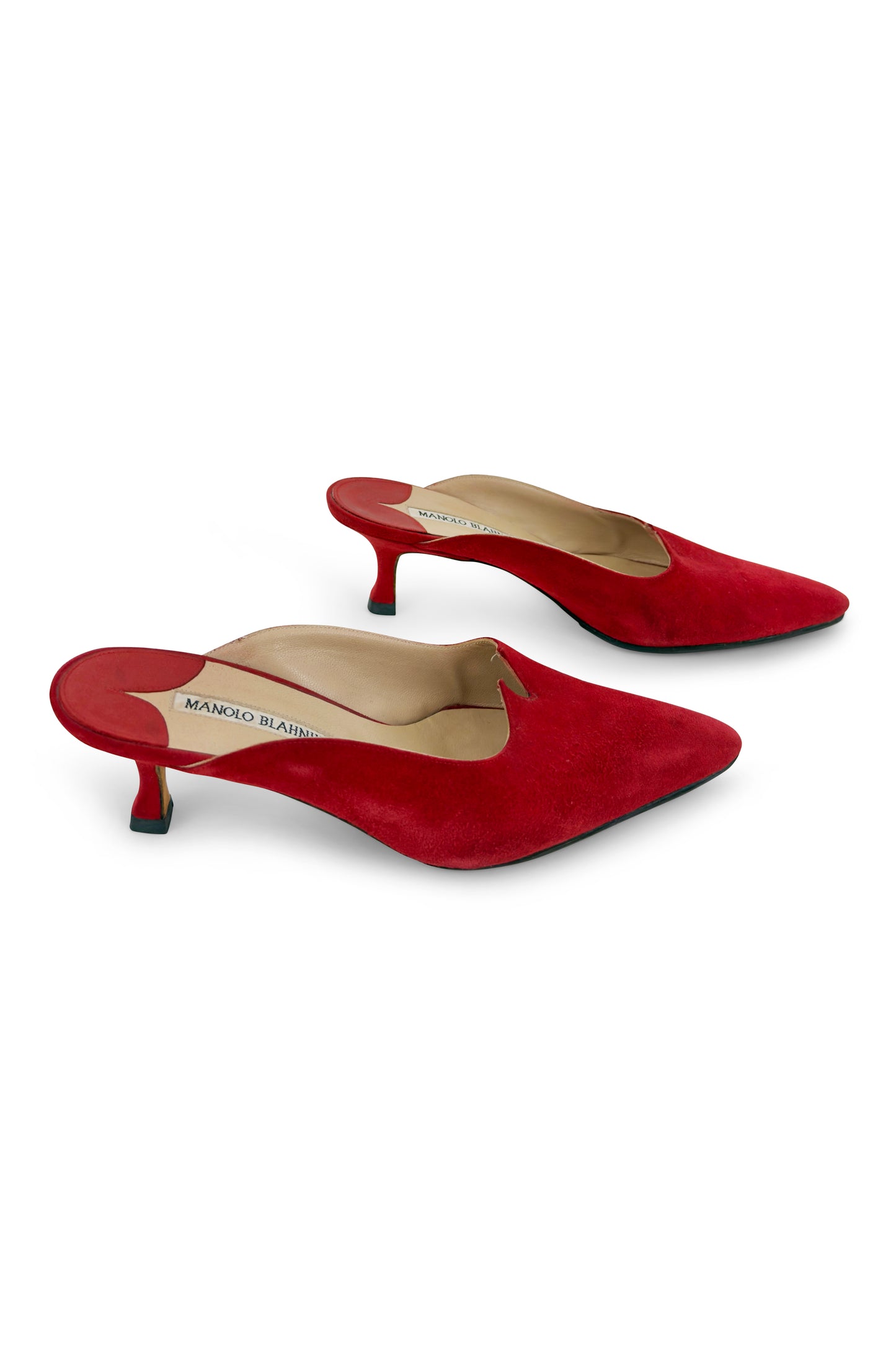 Red Suede Pointed Kitten Heel Mules