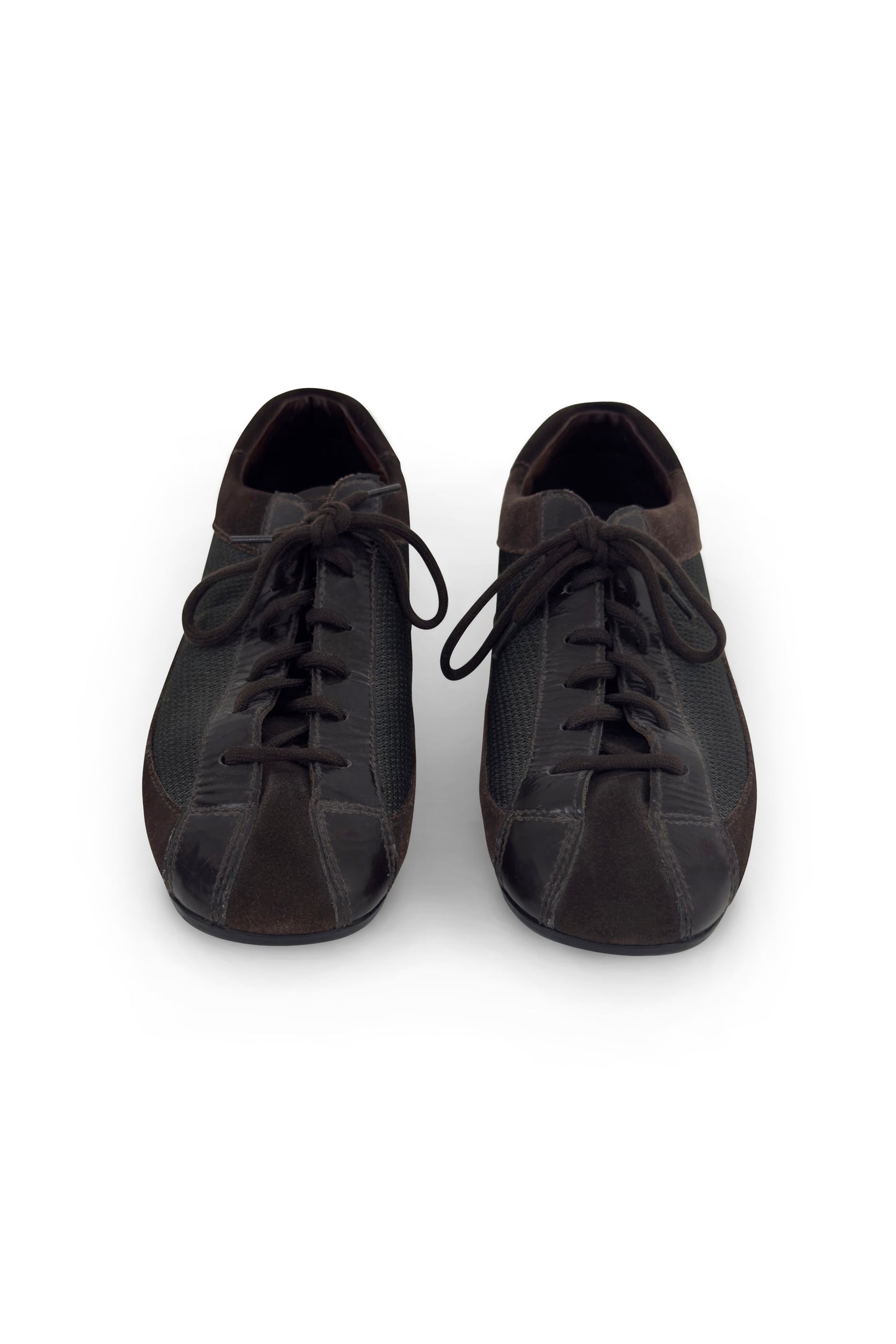 Prada brown leather lace-up car shoes from the 2000s.