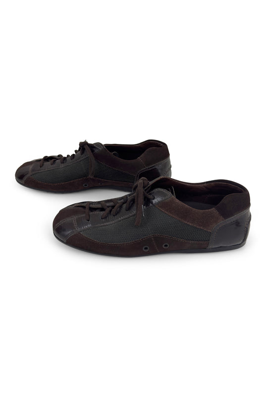 Prada brown leather lace-up car shoes from the 2000s.