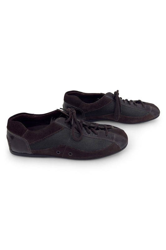 Prada brown leather lace-up car shoes from the 2000s.