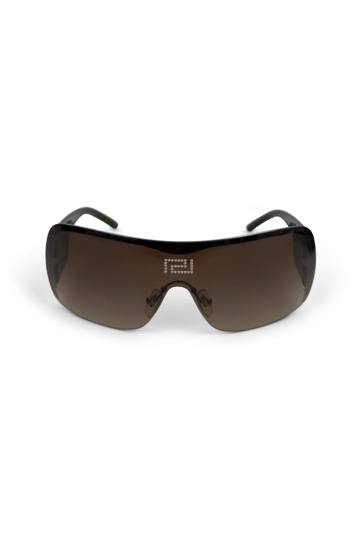 Brown Rhinestone Greek Key Frameless Shield Sunglasses