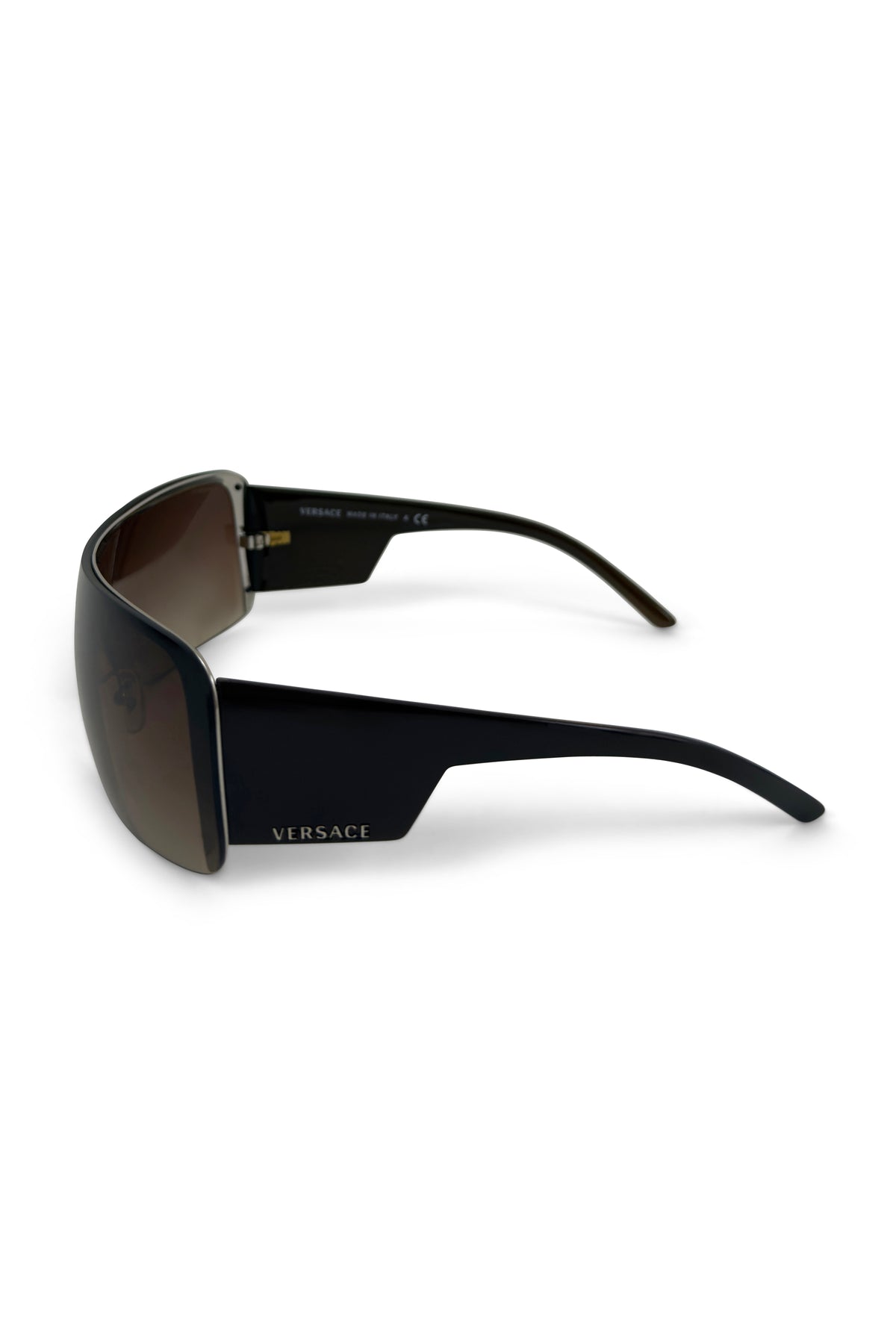 Brown Rhinestone Greek Key Frameless Shield Sunglasses