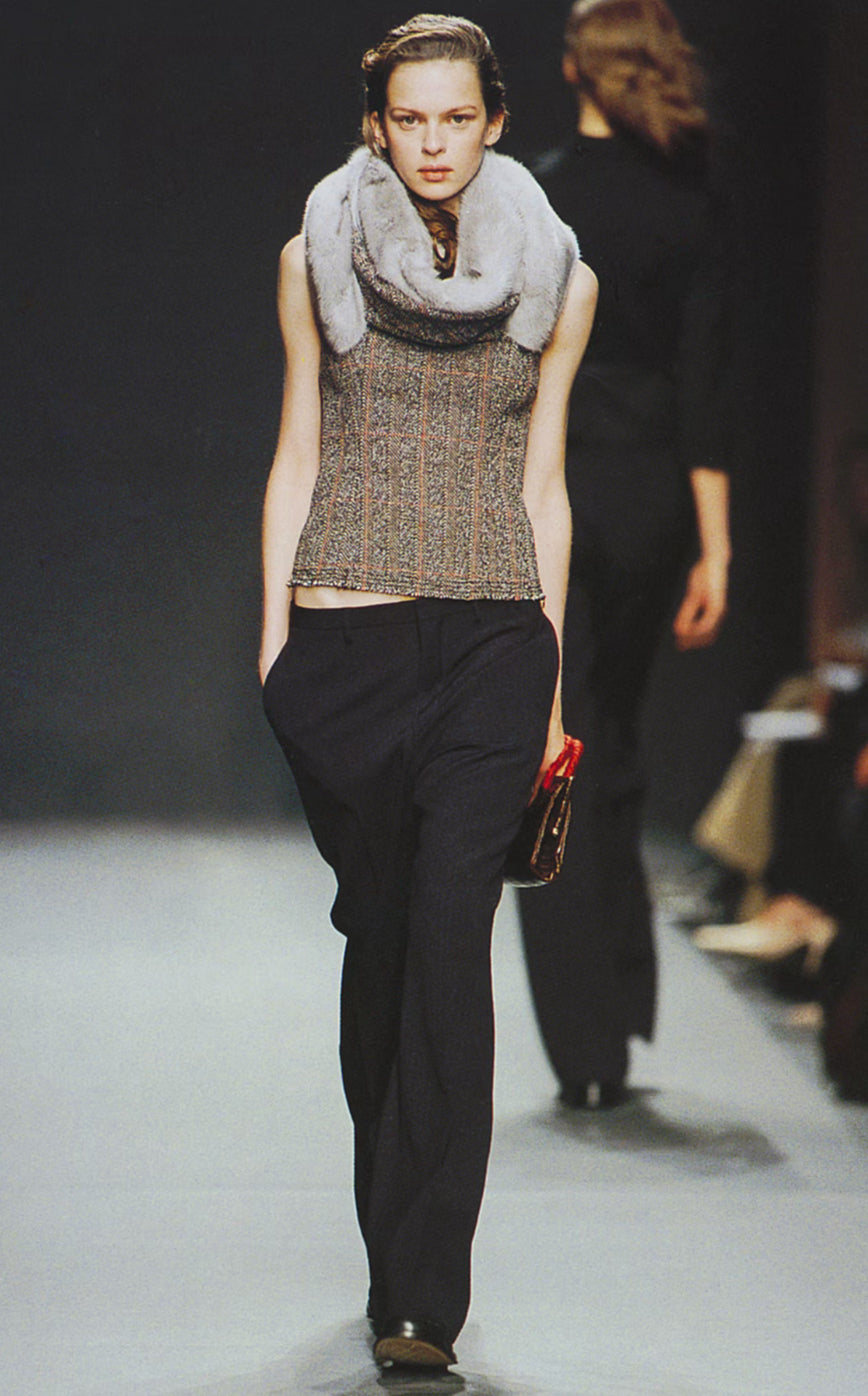 Grey & Red Tweed Sleeveless Top and Skirt Set