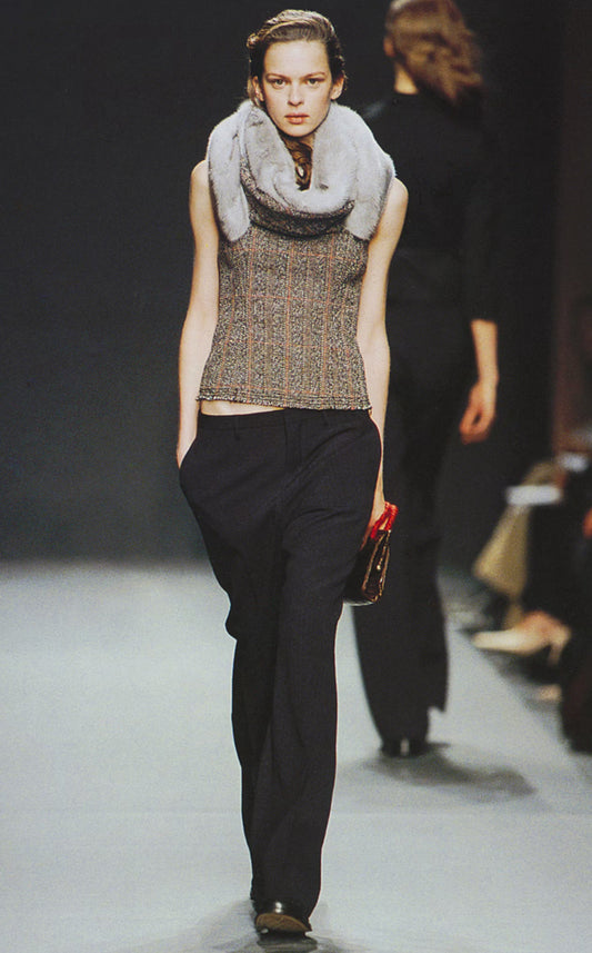 Grey & Red Tweed Sleeveless Top and Skirt Set