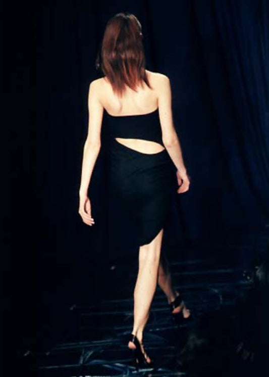 Black Stretch Wool Cutout Back Dress