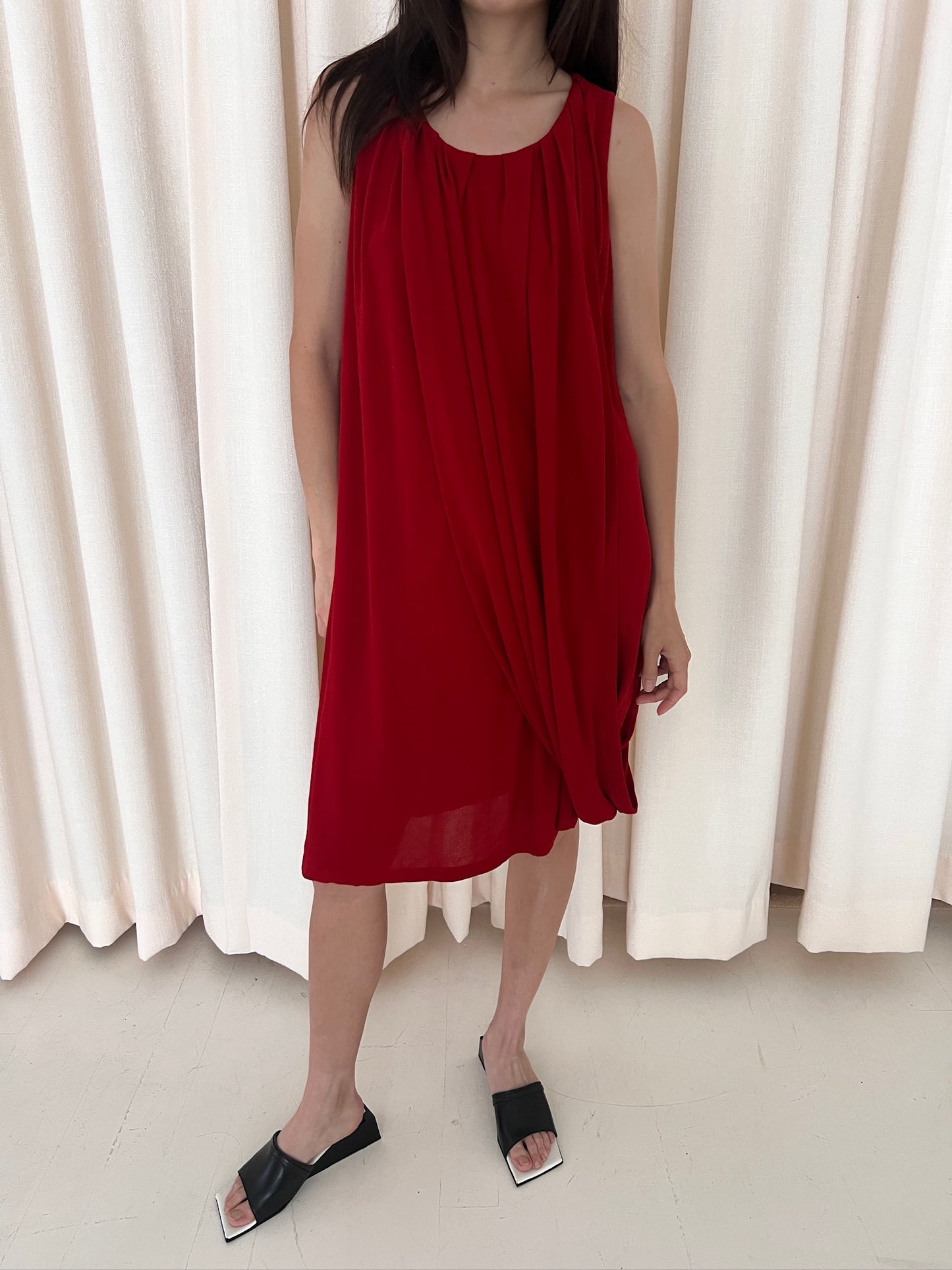 Red Viscose Draped Dress