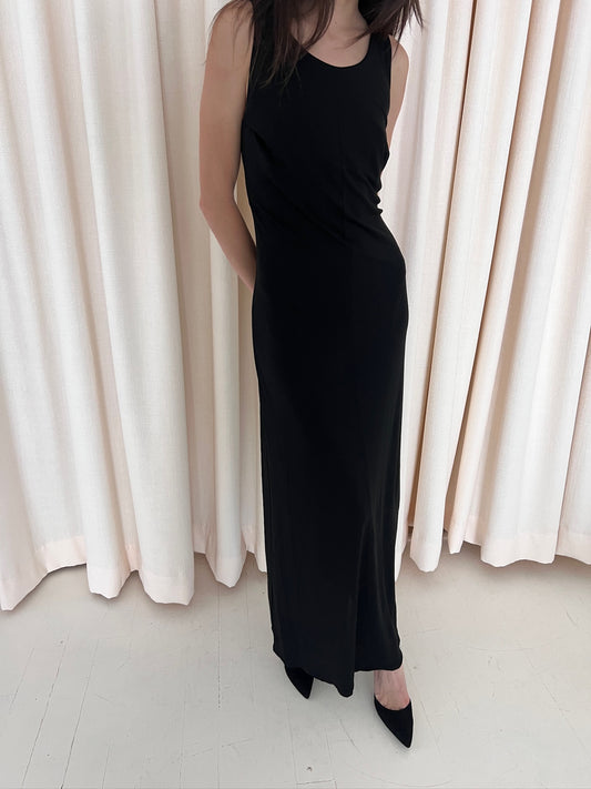 Black Viscose Slit Back Maxi Dress
