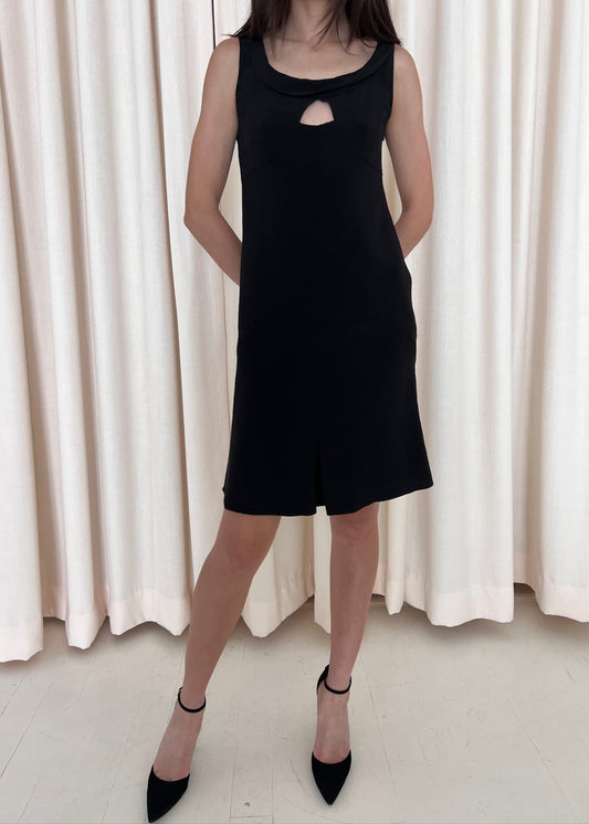 Black Silk Sleeveless Keyhole Dress