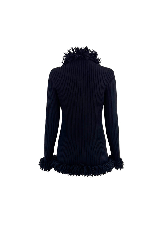 Black Rib Knit Fluffy Loop Cardigan