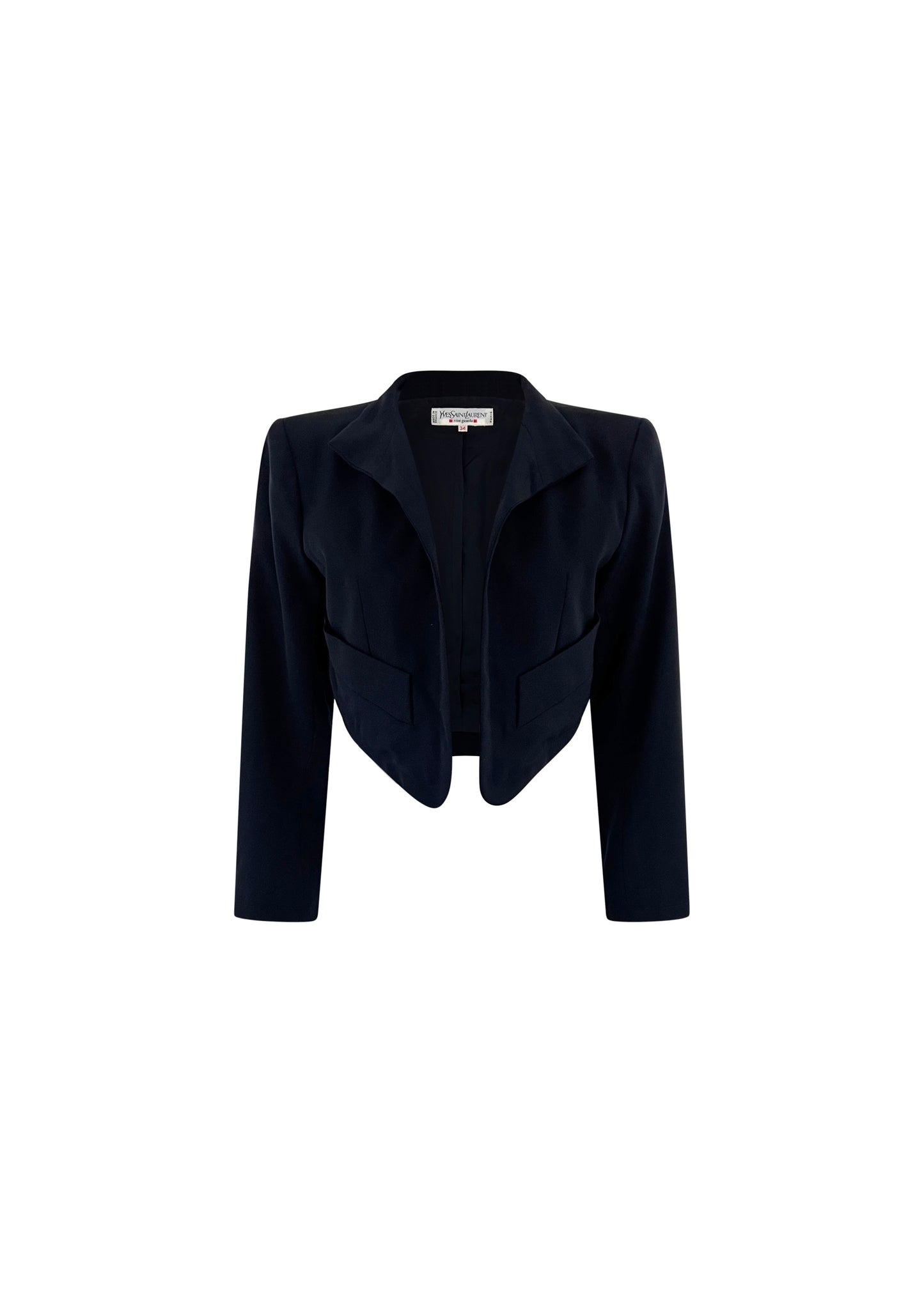 Black Wool Collared Crop Blazer