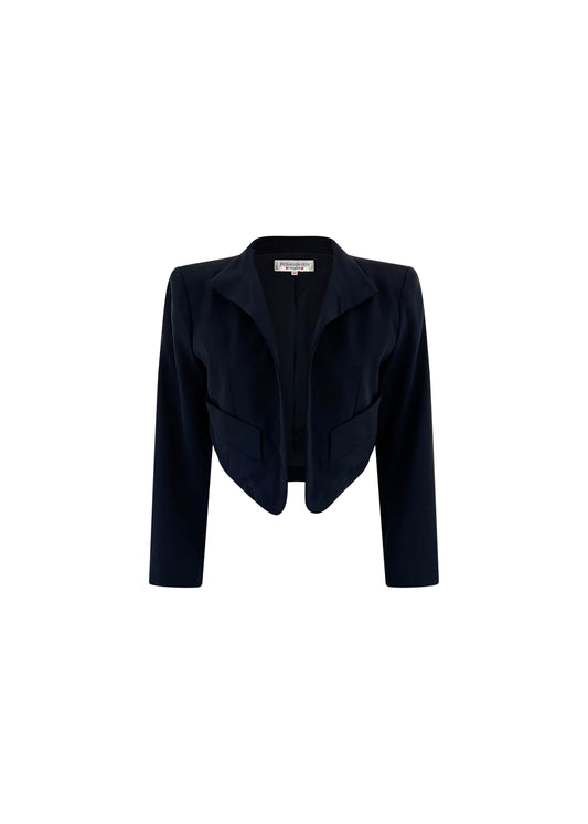 Black Wool Collared Crop Blazer