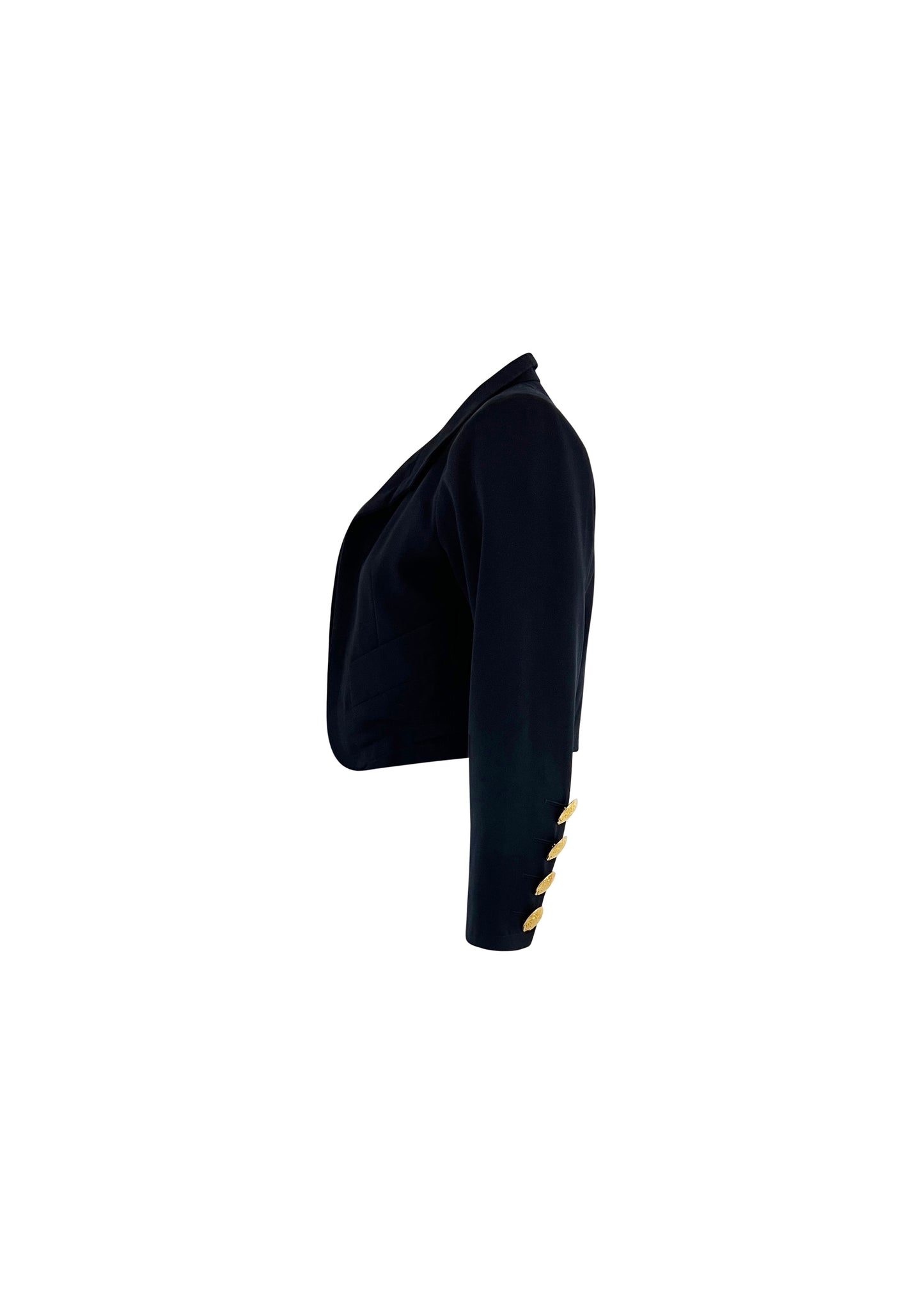 Black Wool Collared Crop Blazer