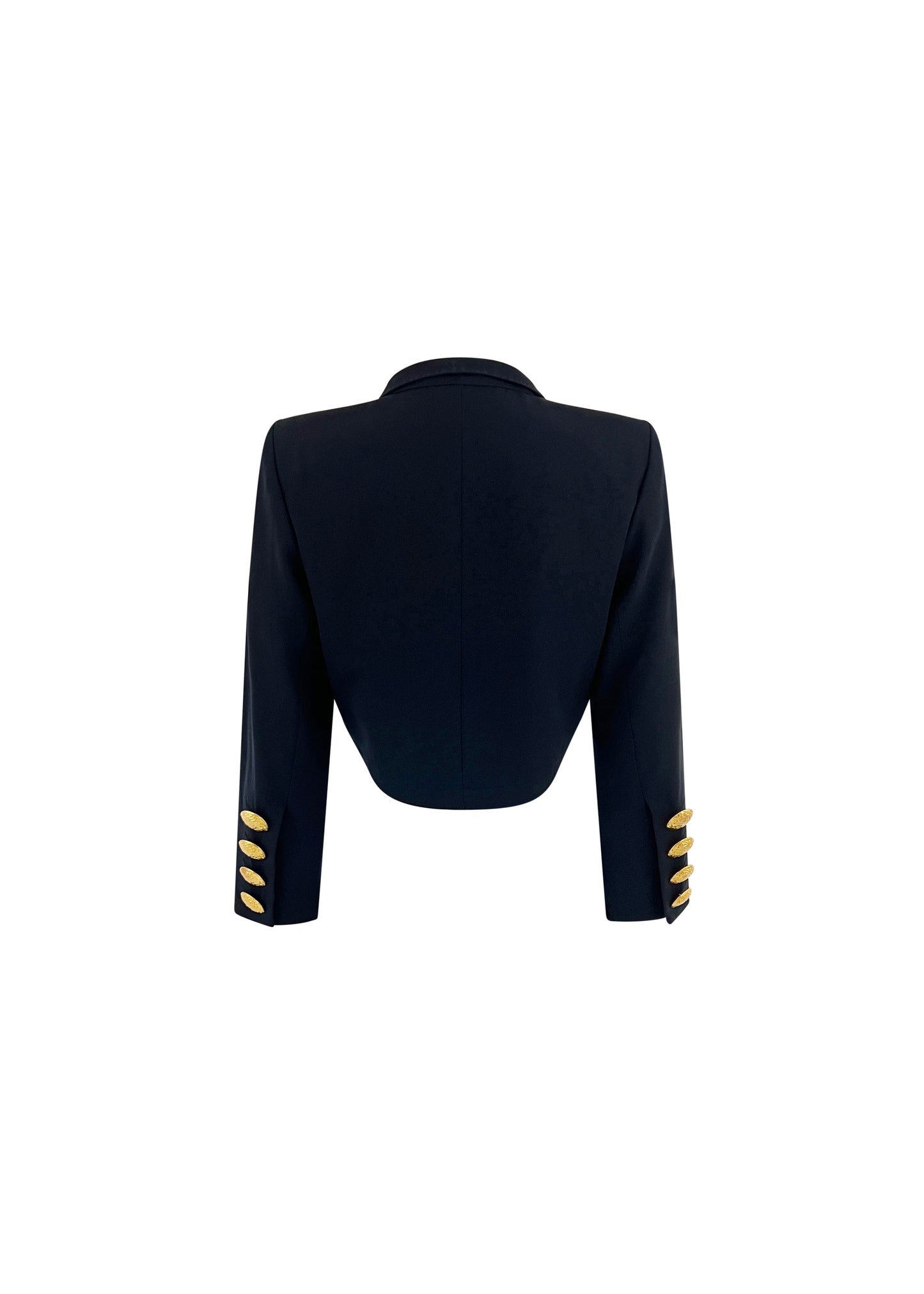 Black Wool Collared Crop Blazer