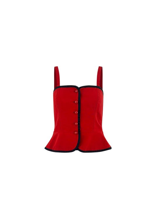 Red Cotton Bustier with Black Trim
